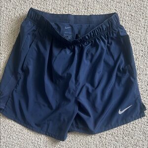 Nike Navy Athletic Running Shorts with Silver Swoosh
